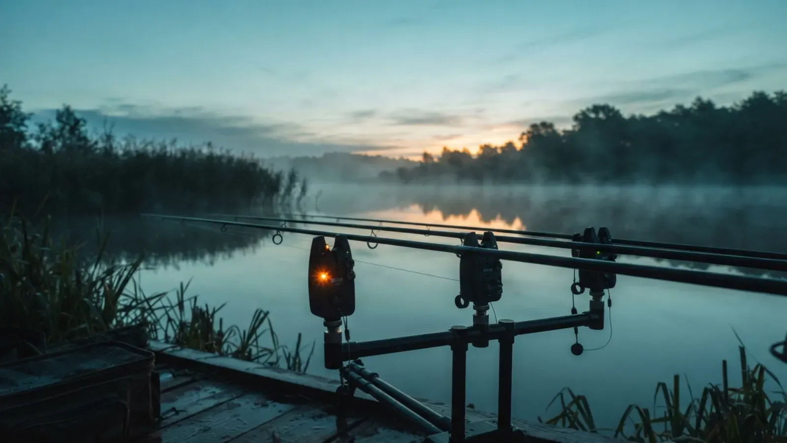 Sygnalizatory brań na rod podzie nad wodą o świcie